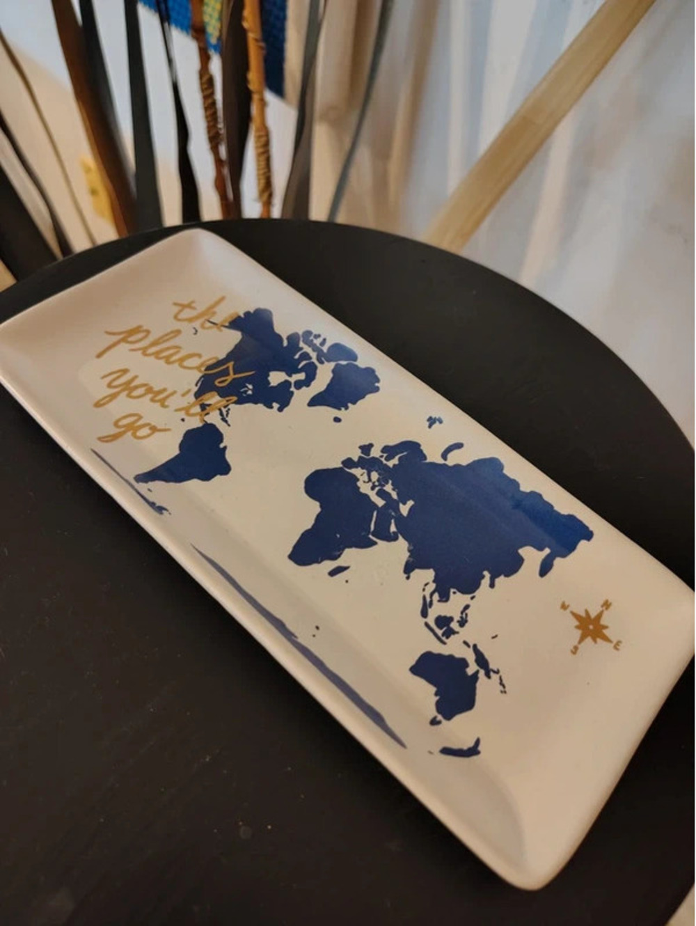 About Face Designs World Map Trinket Tray Blue Gold